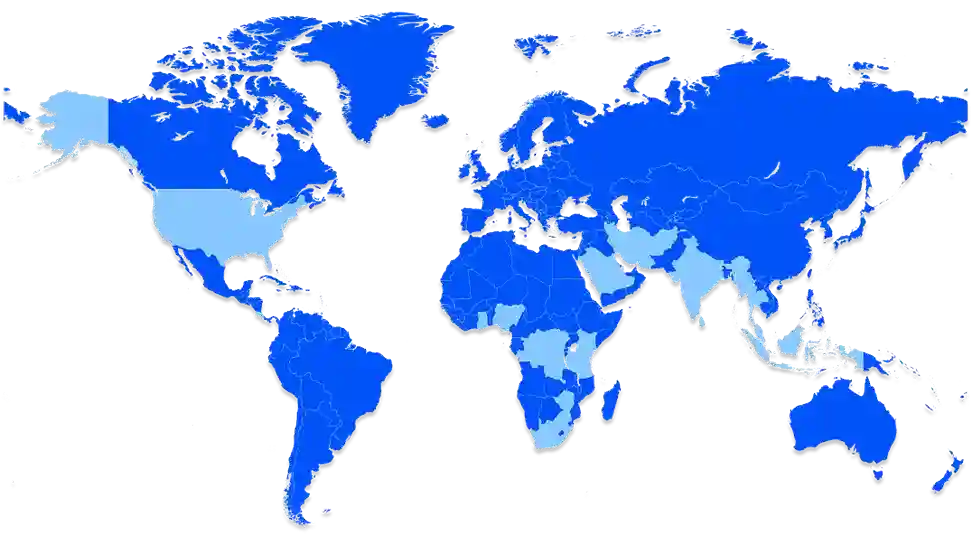 Global Presence World map highlighting global presence.
